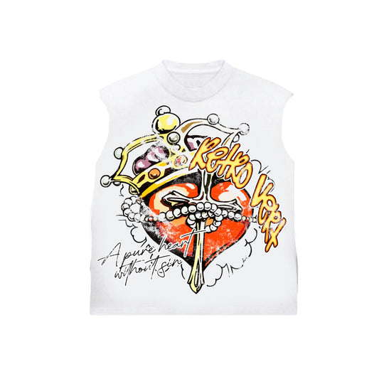 Heart cut-off Tee - White