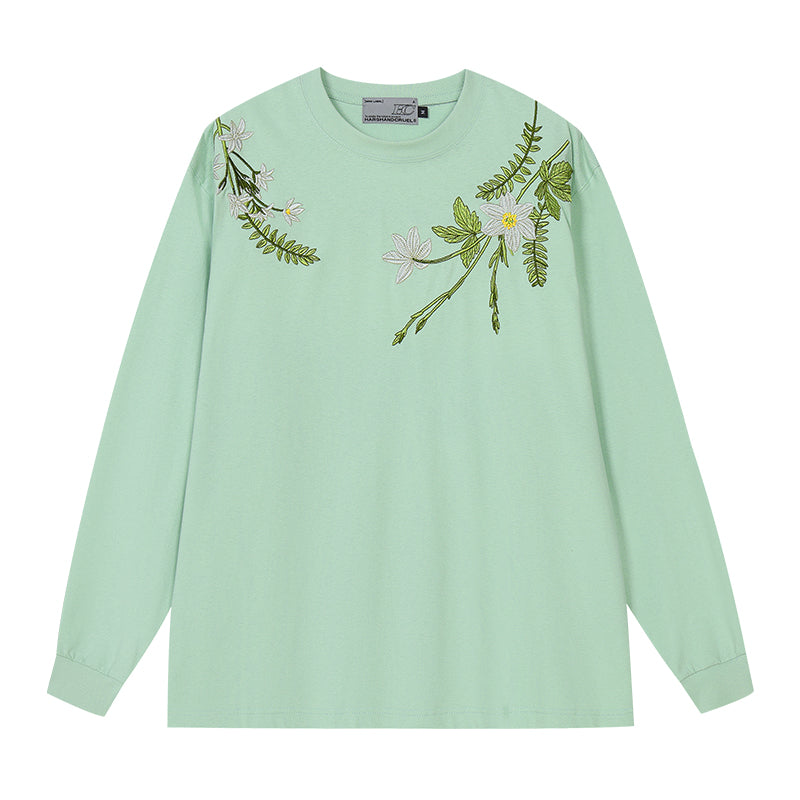Botanical Embroidery Long Sleeve Tee