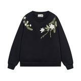 Floral Embroidery Fleece Crewneck Sweatshirt