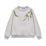 Floral Embroidery Fleece Crewneck Sweatshirt