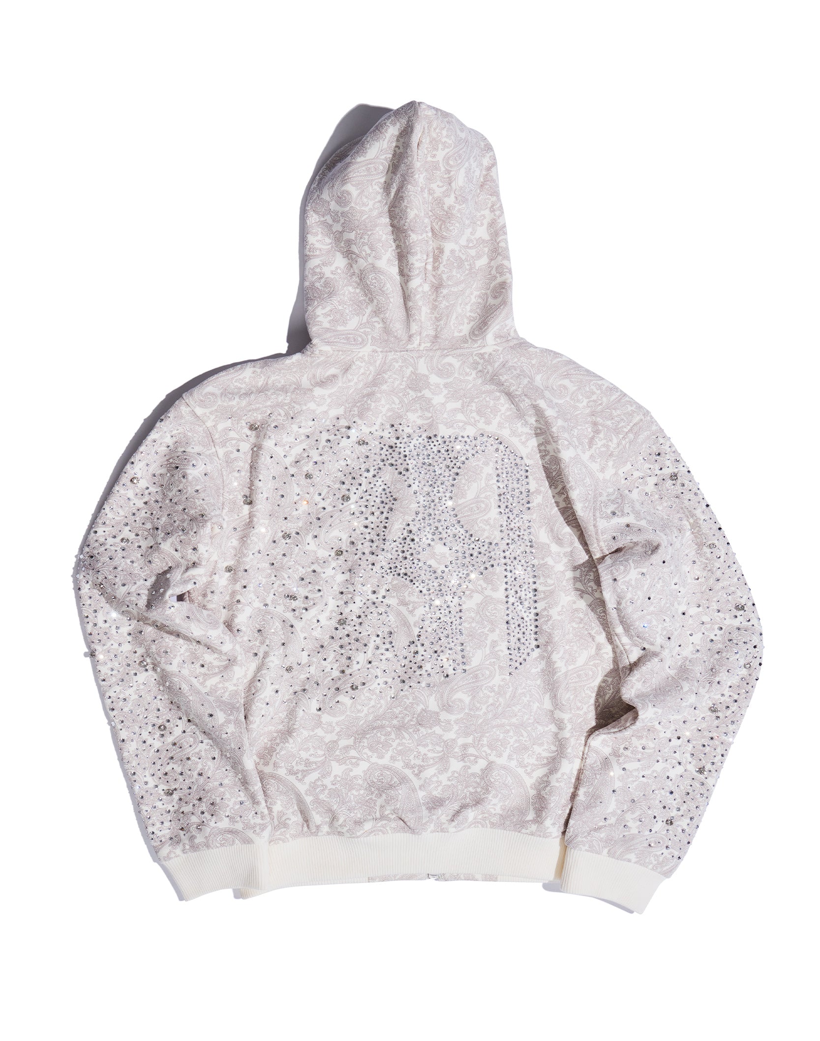 Cashew Blossom Pearl Zipper Hoodie-WHT