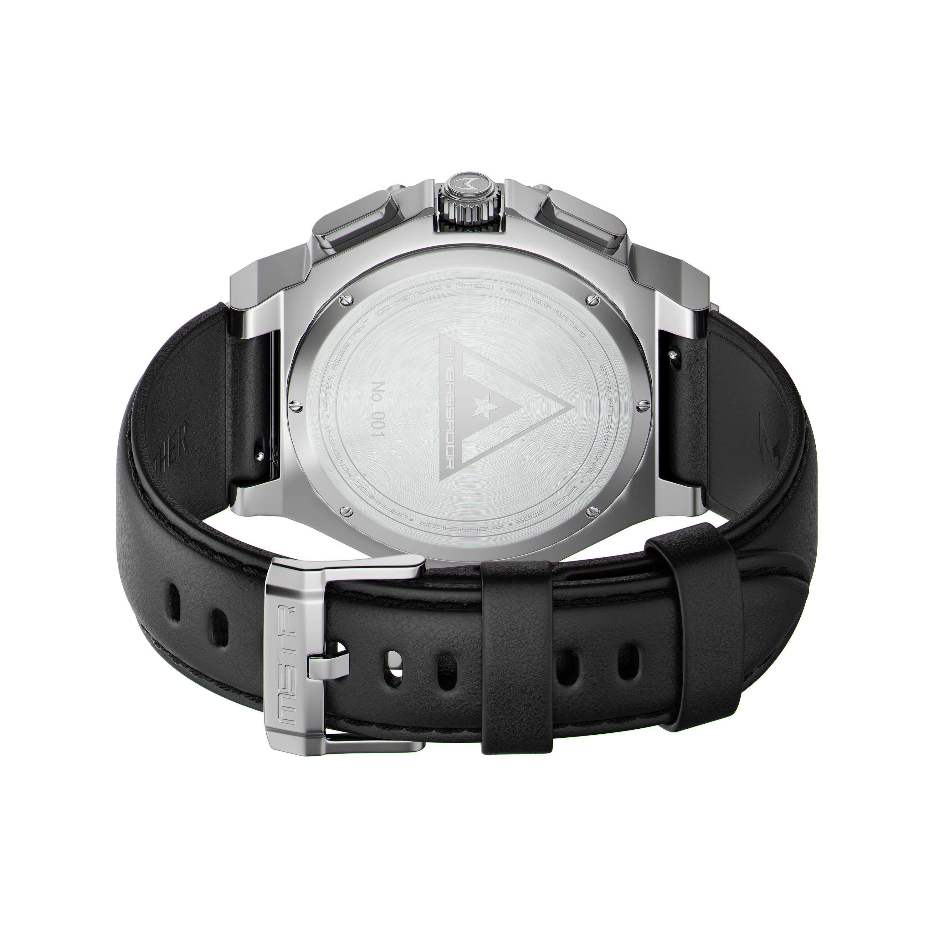 AM1000LB - AMBASSADOR POLISHED TITANIUM / BLACK / LEATHER BAND