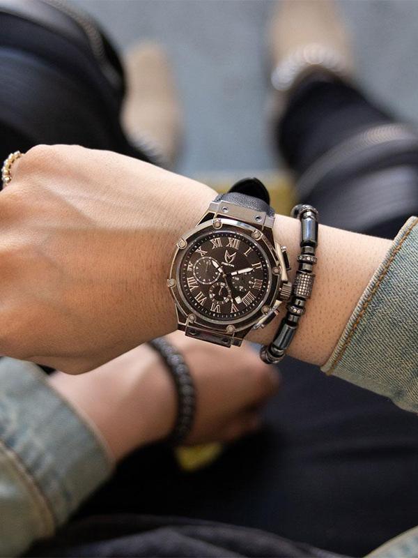 AM1000LB - AMBASSADOR POLISHED TITANIUM / BLACK / LEATHER BAND