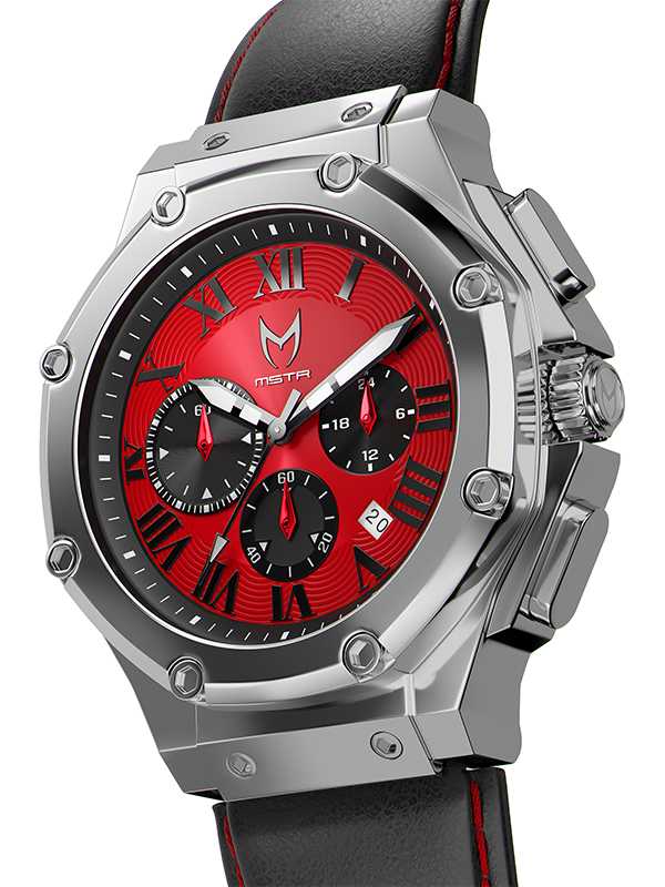 AM1012LB - AMBASSADOR SILVER / RED / LEATHER BAND