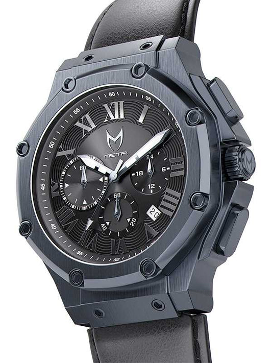 AM1016LB - AMBASSADOR BLUE BRUSHED / BLACK LEATHER BAND