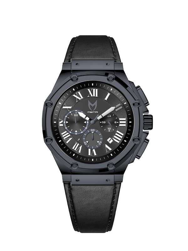 AM1016LB - AMBASSADOR BLUE BRUSHED / BLACK LEATHER BAND