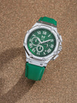AM1021LB - AMBASSADOR SILVER / GREEN / LEATHER BAND