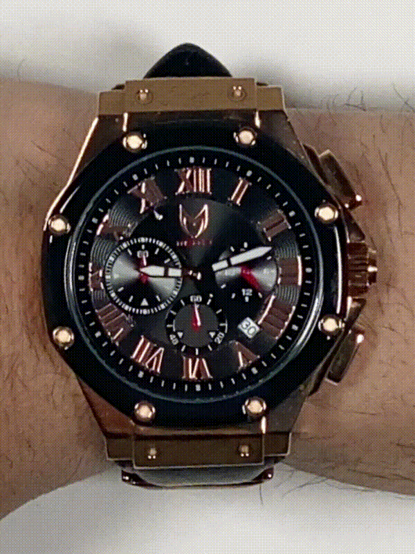 AM168OB - AMBASSADOR ROSE GOLD / BLACK / OSTRICH STYLE LEATHER BAND