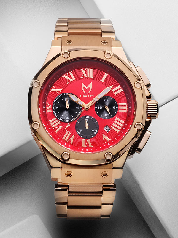 AM177SS - AMBASSDOR ROSE GOLD / RED / SS BAND