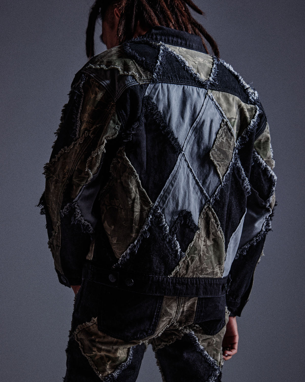 "Pantages" Argyle Camo Trucker Jacket (Black Camo)