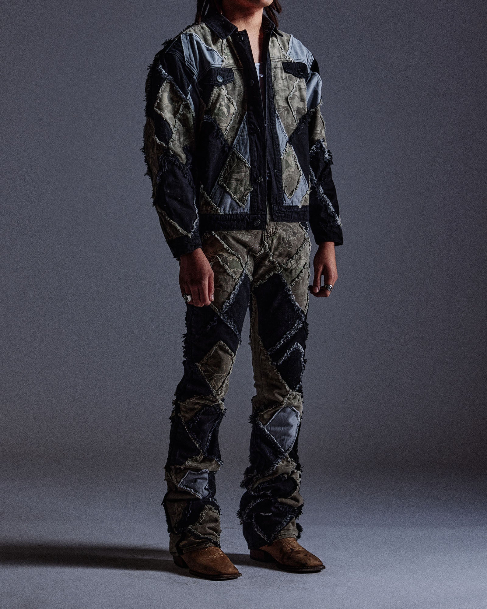 "Pantages" Argyle Camo Trucker Jacket (Black Camo)