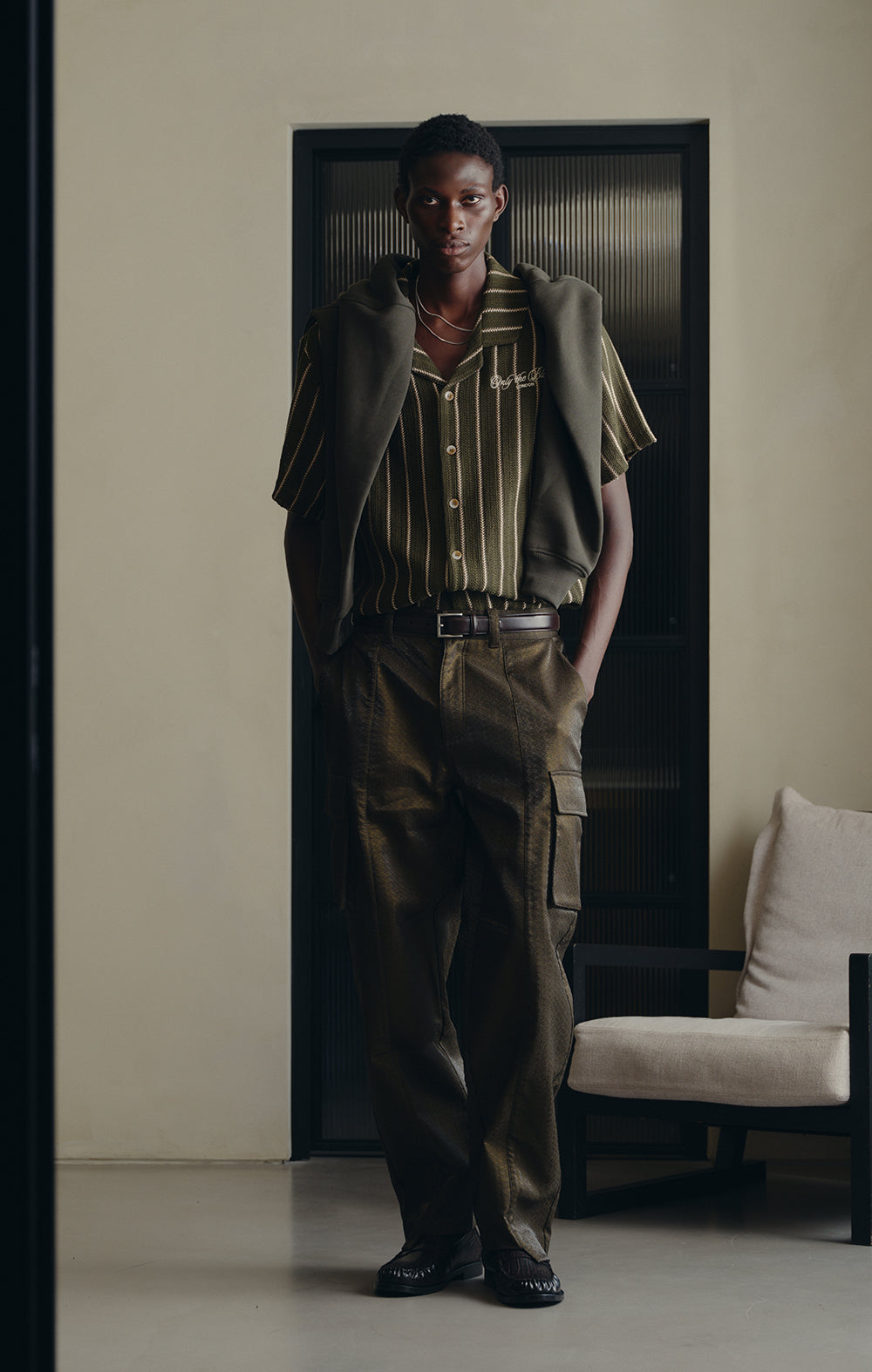 IRIDESCENT GREEN EMBROIDERED PANTS