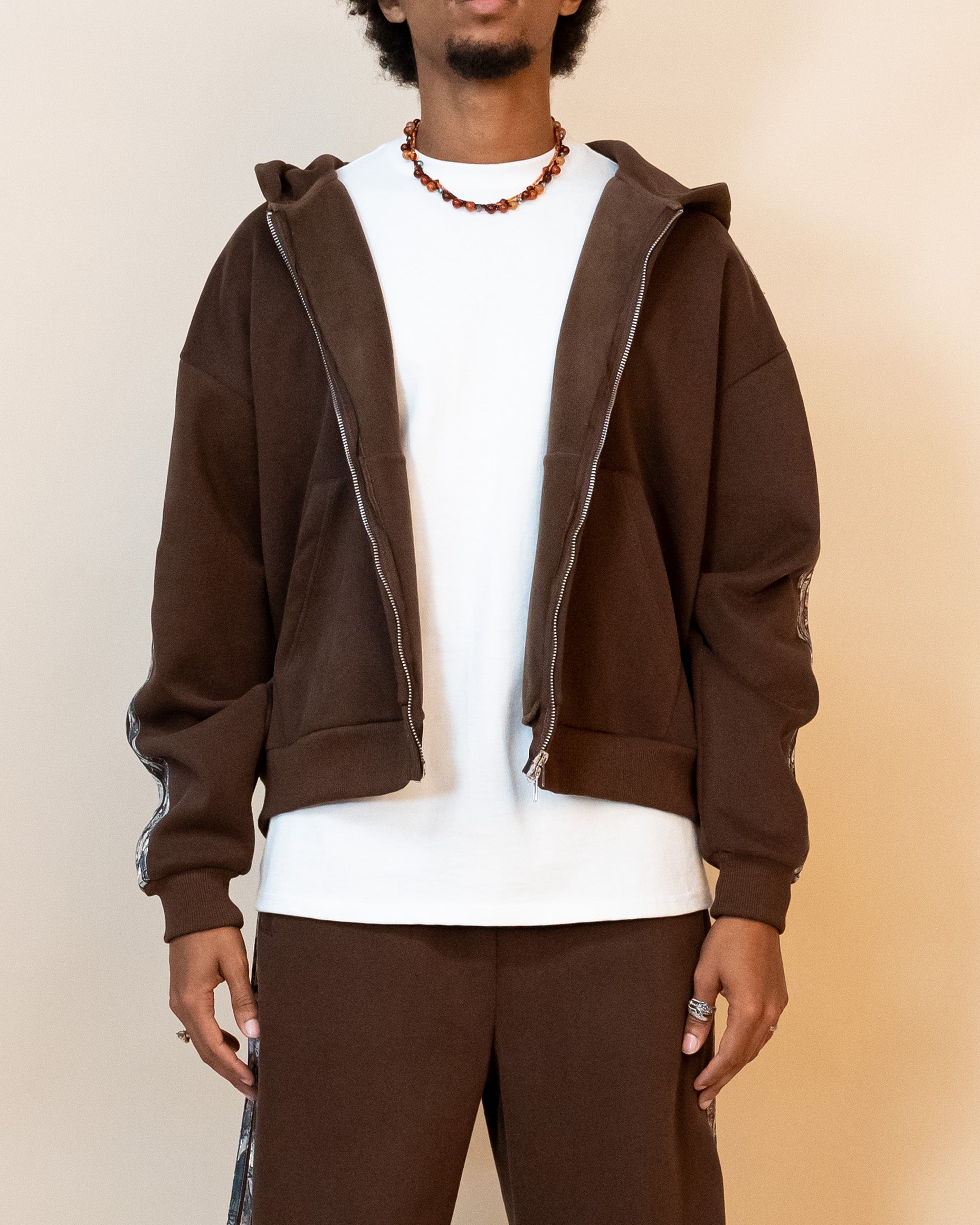 Real Camo Striped Zip Up Hoodie - Brown