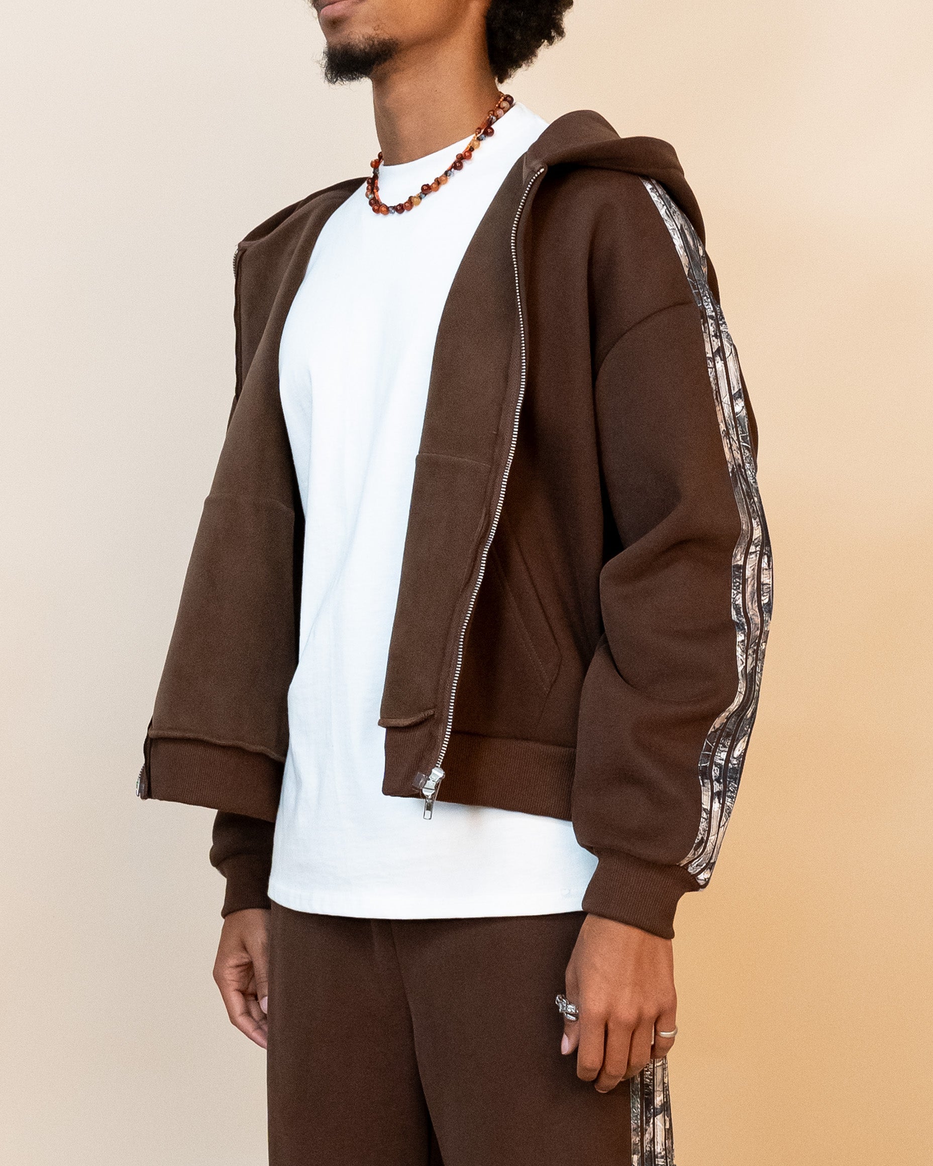 Real Camo Striped Zip Up Hoodie - Brown
