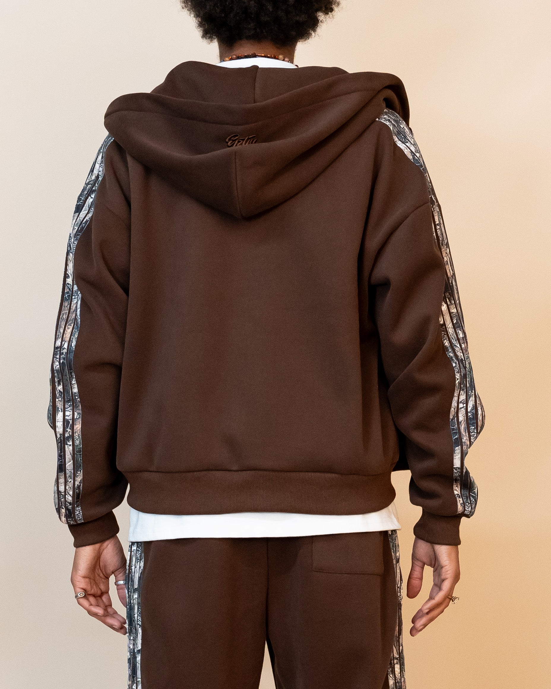 Real Camo Striped Zip Up Hoodie - Brown