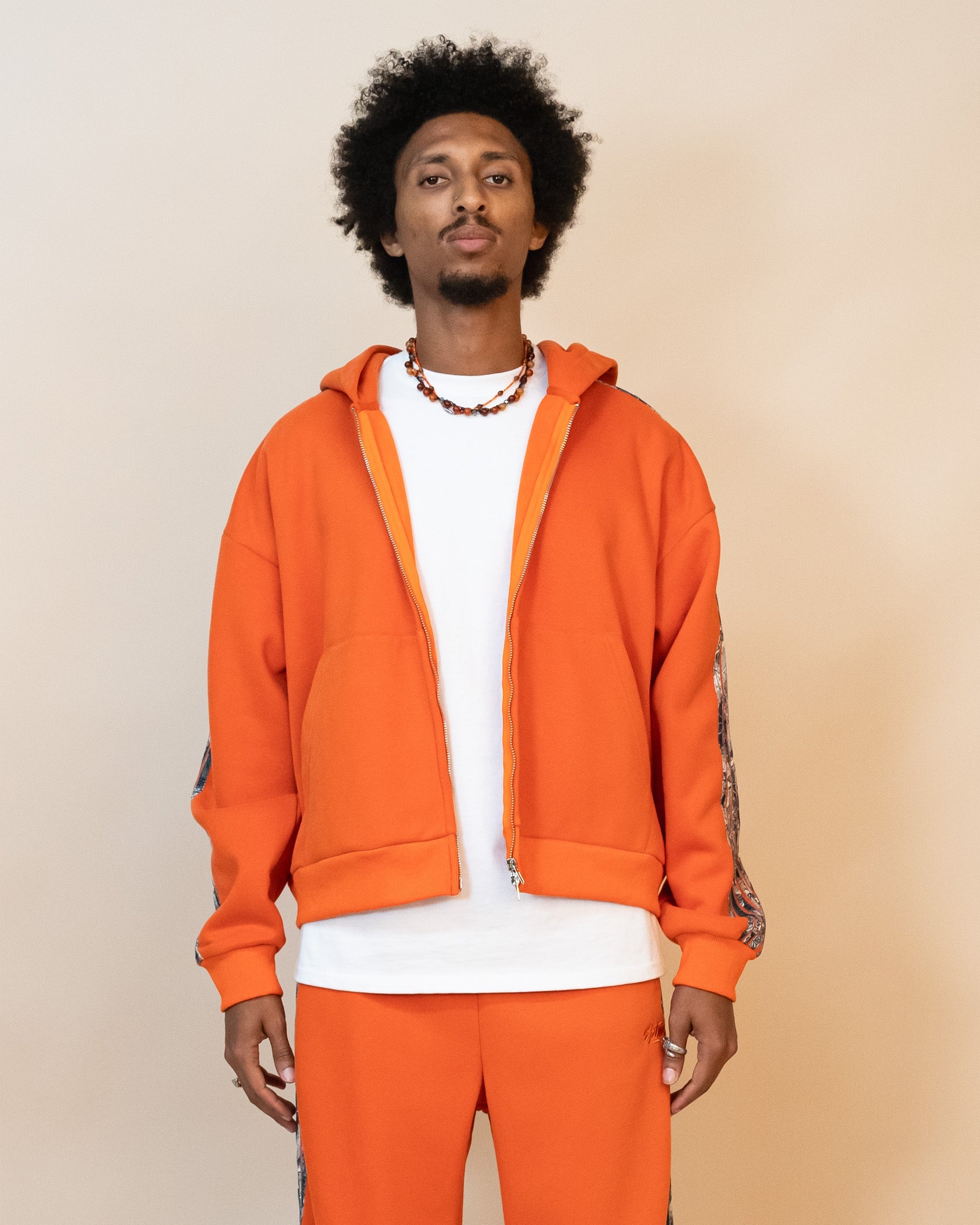 Real Camo Striped Zip Up Hoodie - Orange