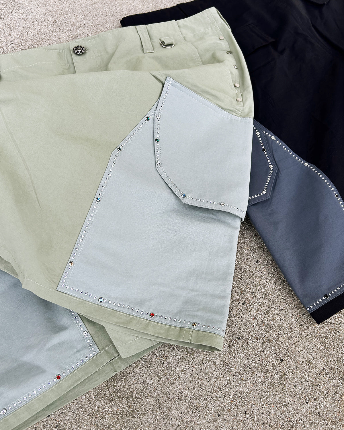 "Bella" Jeweled Cargo Short (Black)