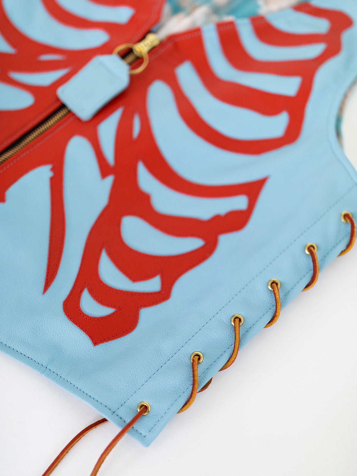 UNISEX SKELETON LEATHER VEST | ALEALI MAY COLLABORATION | ICE BLUE