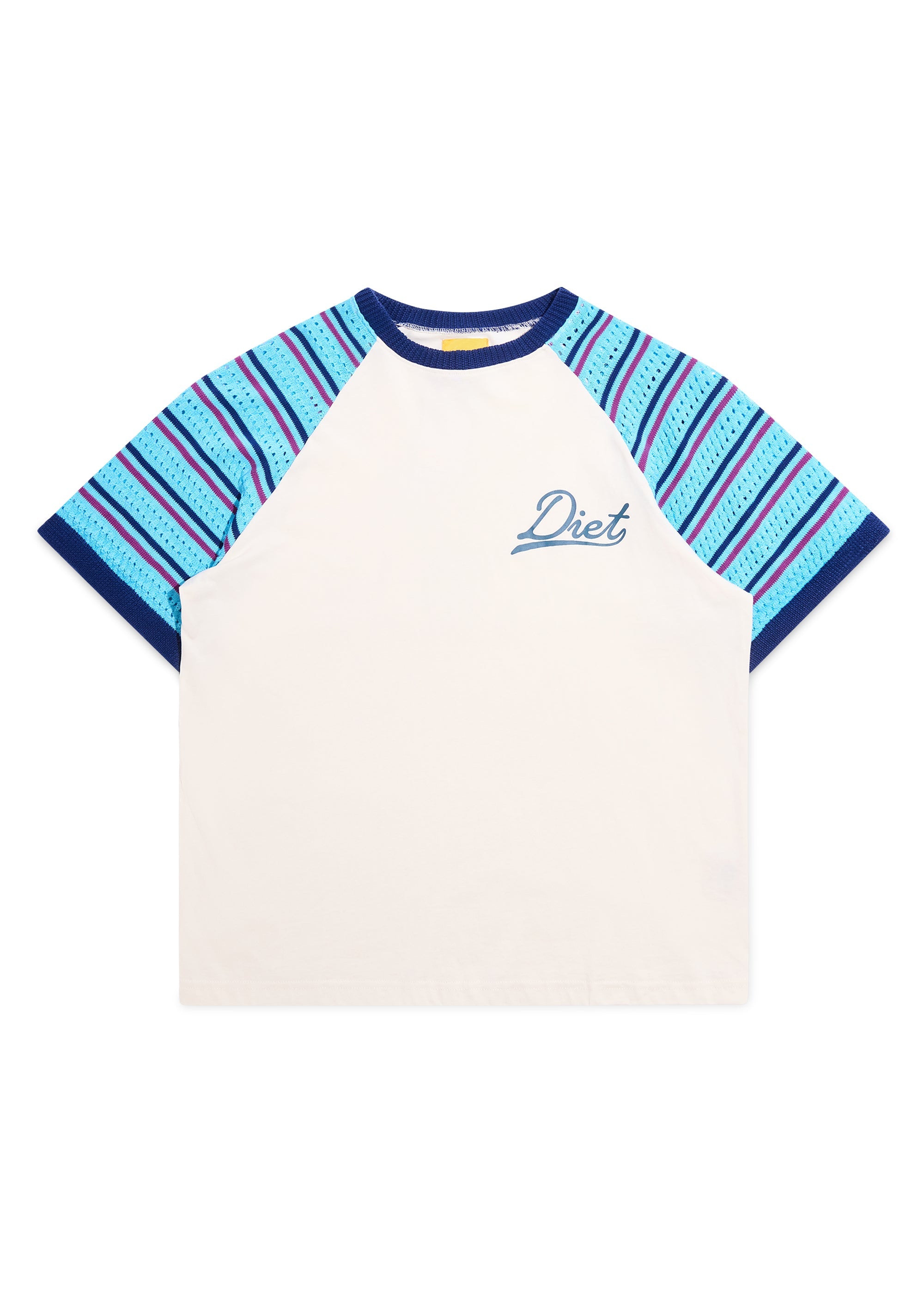 Crochet Raglan Tee - Cream/Blue