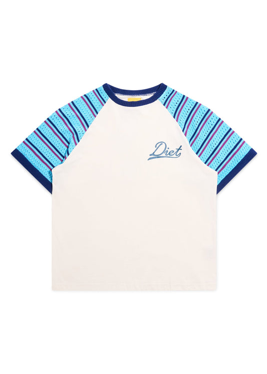 Crochet Raglan Tee - Cream/Blue