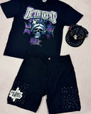 Rhinestone Cargo Shorts - Black