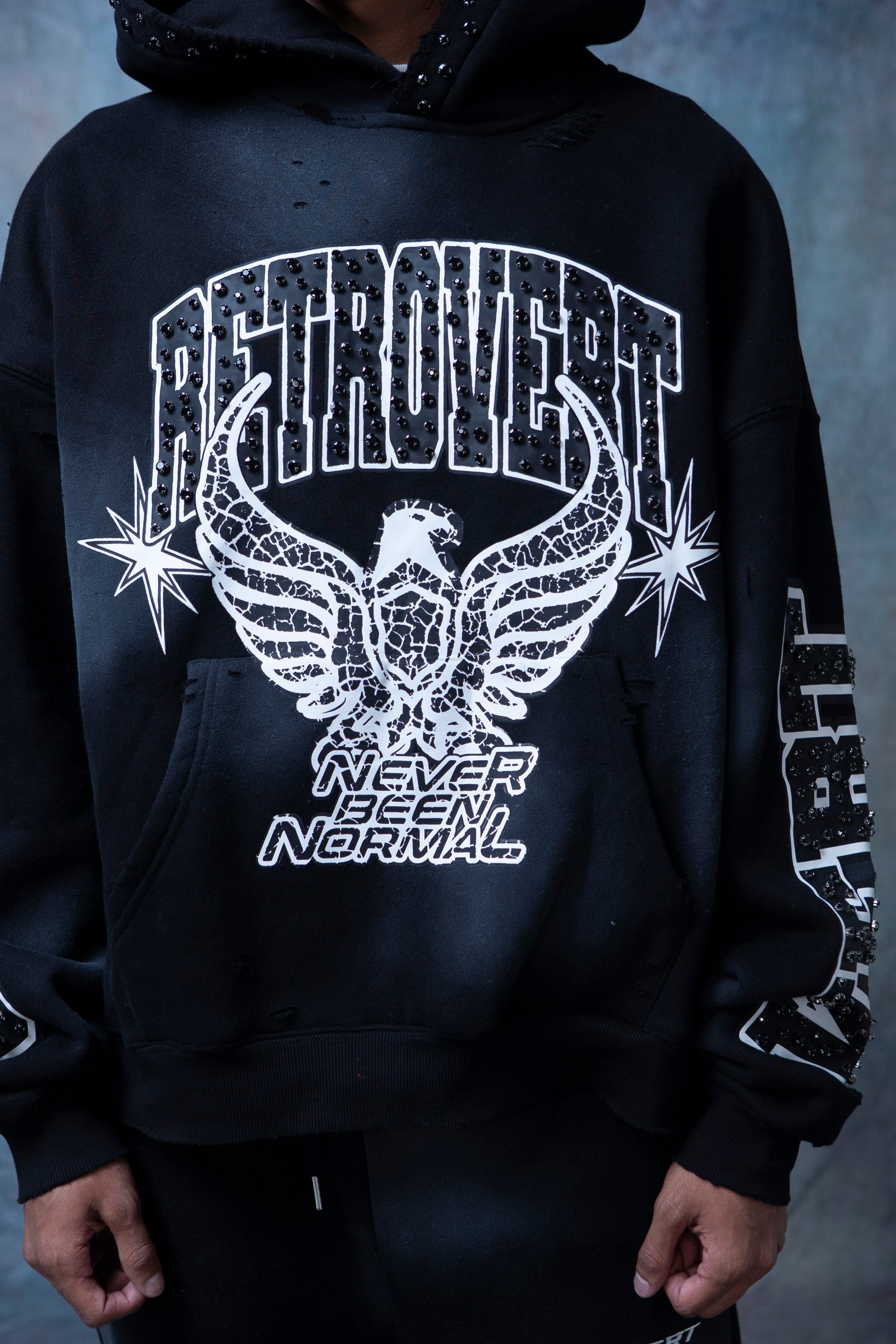 RHINESTONE STAR EAGLE HOODIE BLACK