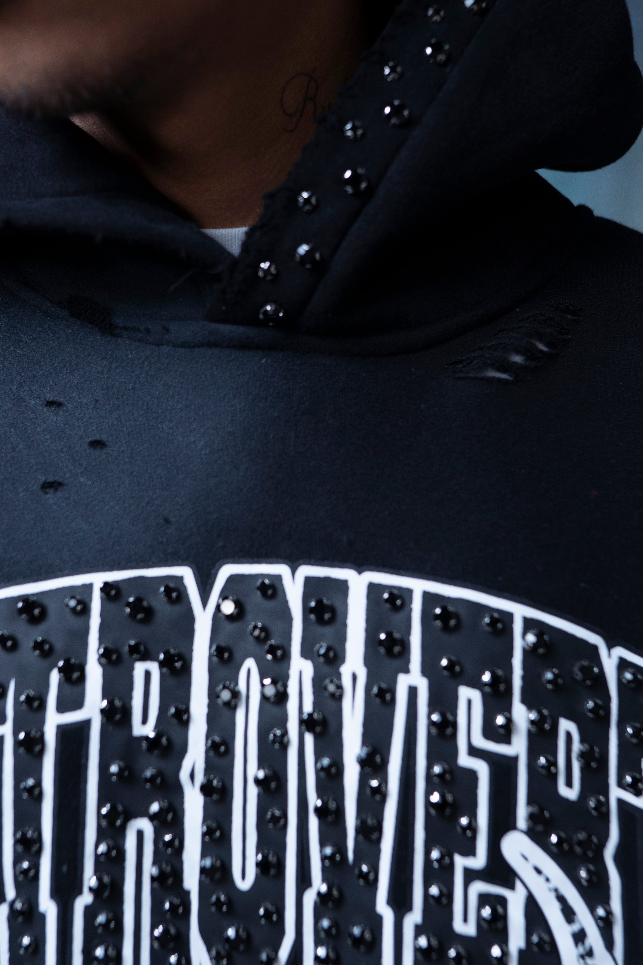 RHINESTONE STAR EAGLE HOODIE BLACK