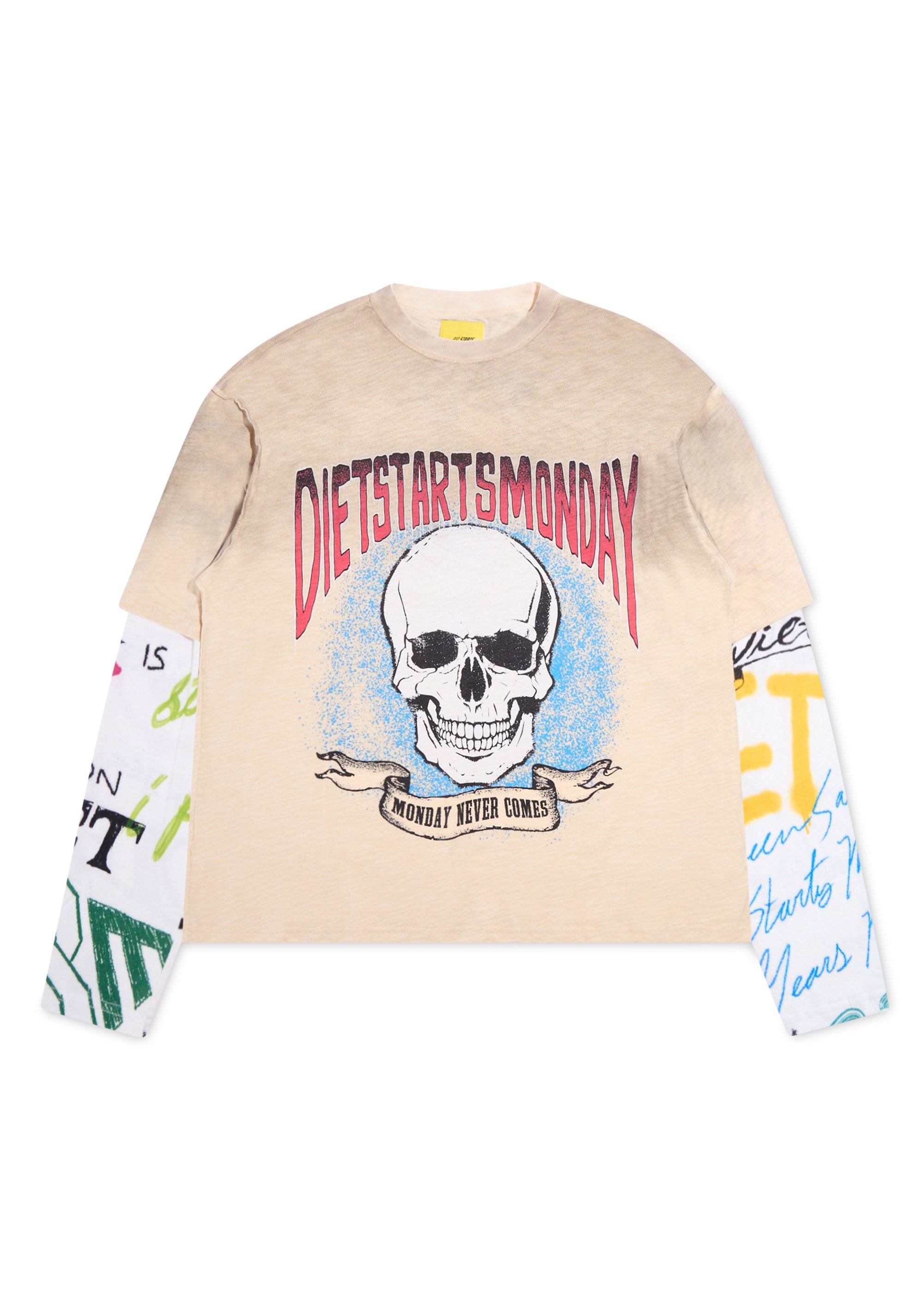 Double Layer Skull Tee - Antique White/Multi