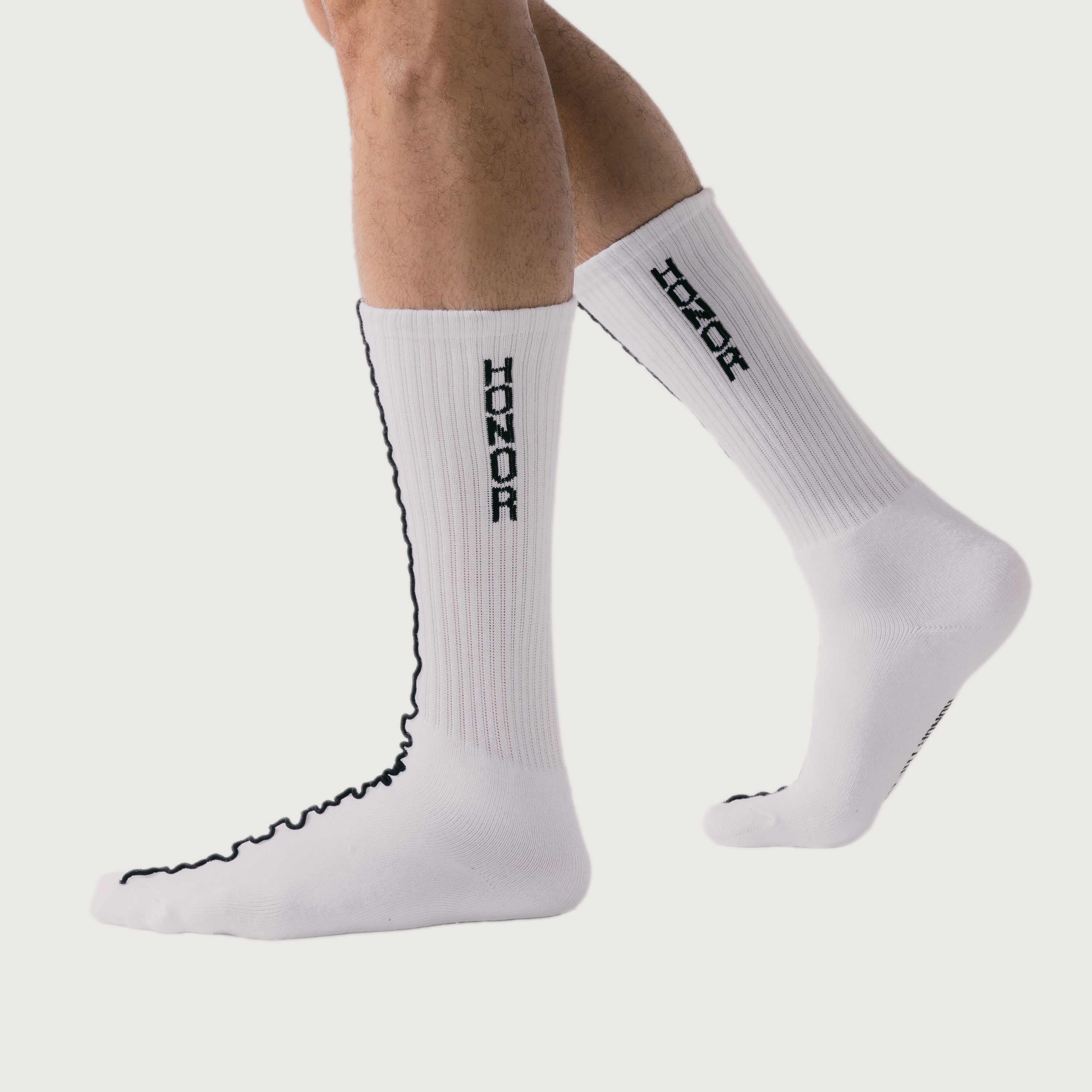 Embroidery Edge Ribbed Sock - White