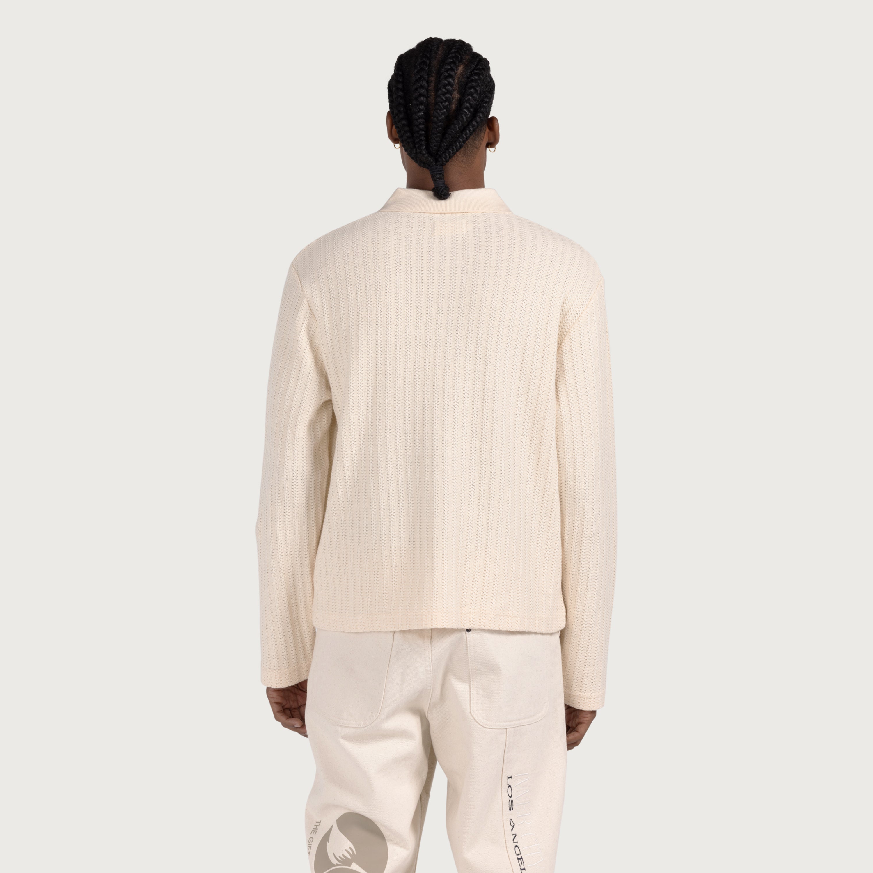 Long Sleeve Knit Polo - Bone