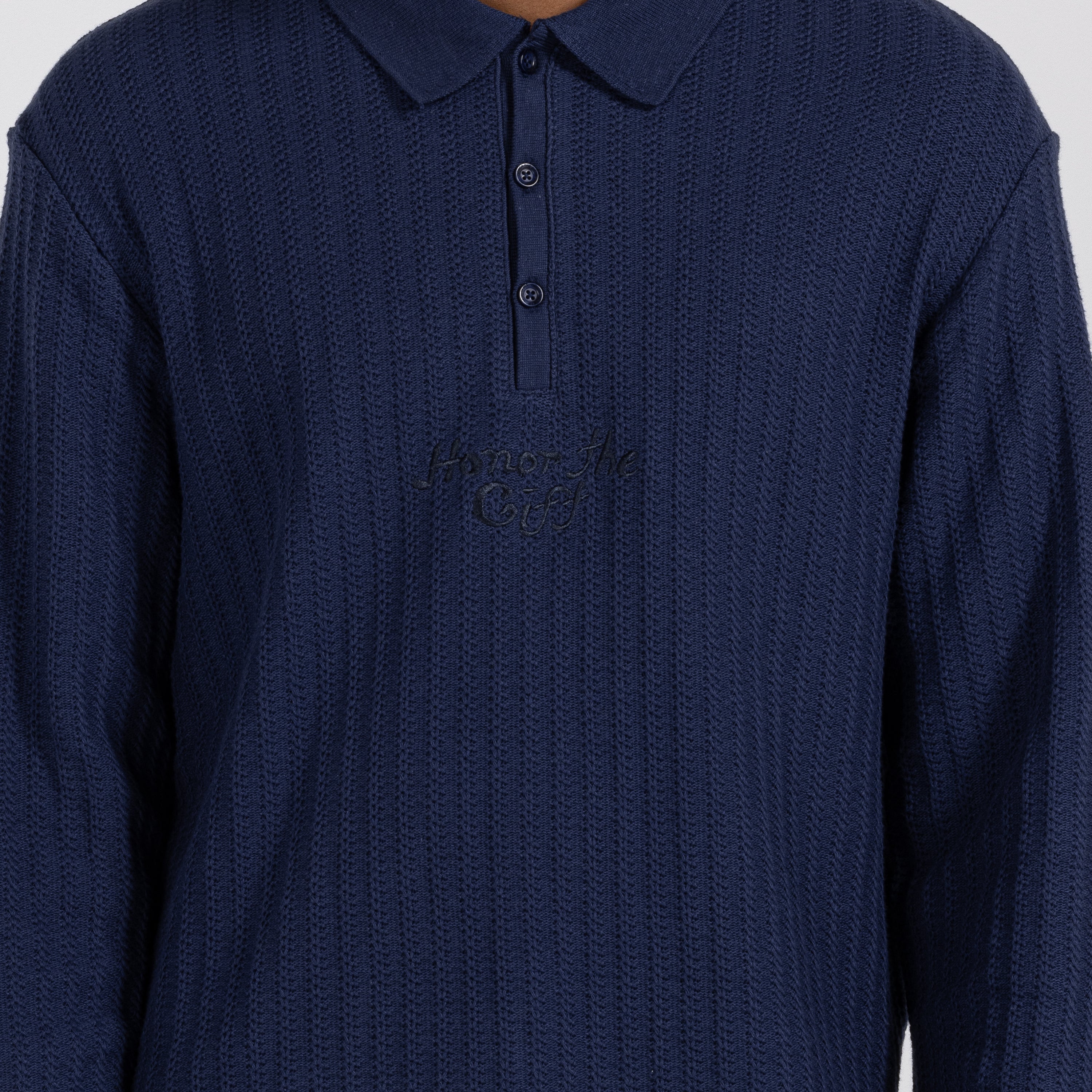 Long Sleeve Knit Polo - Navy