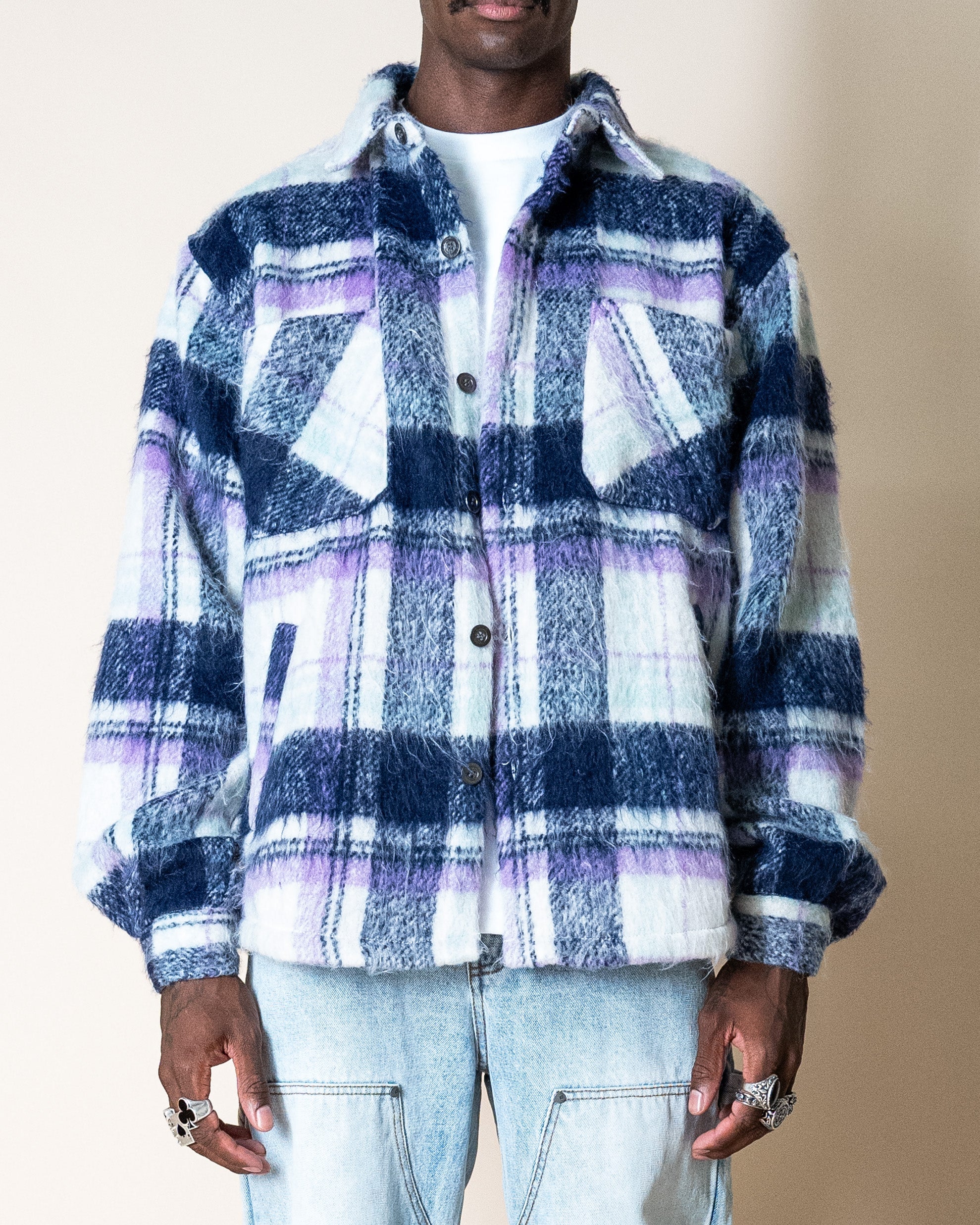EPTM Side Slit Flannel - Purple/White