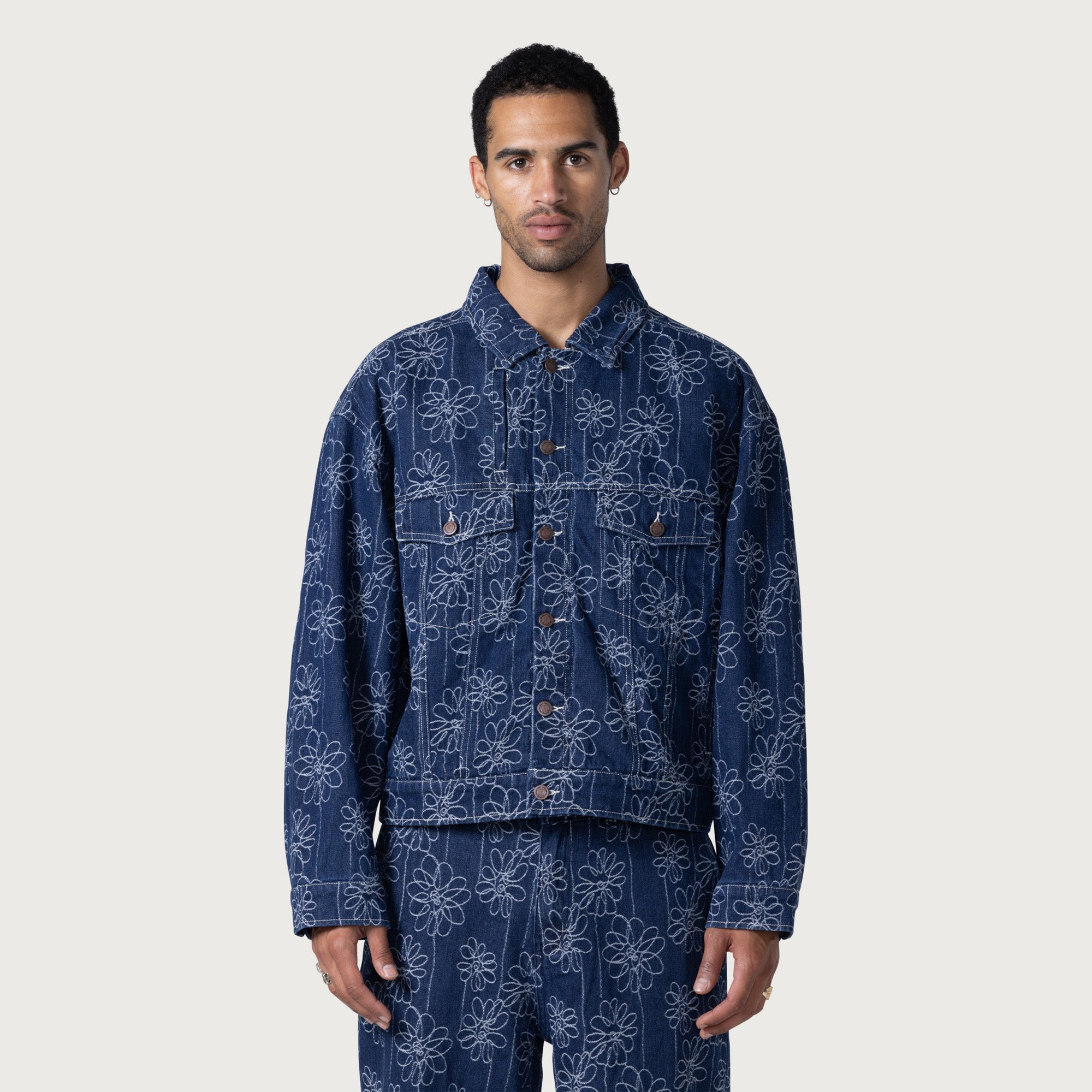Flower Jacquard Jacket - Indigo