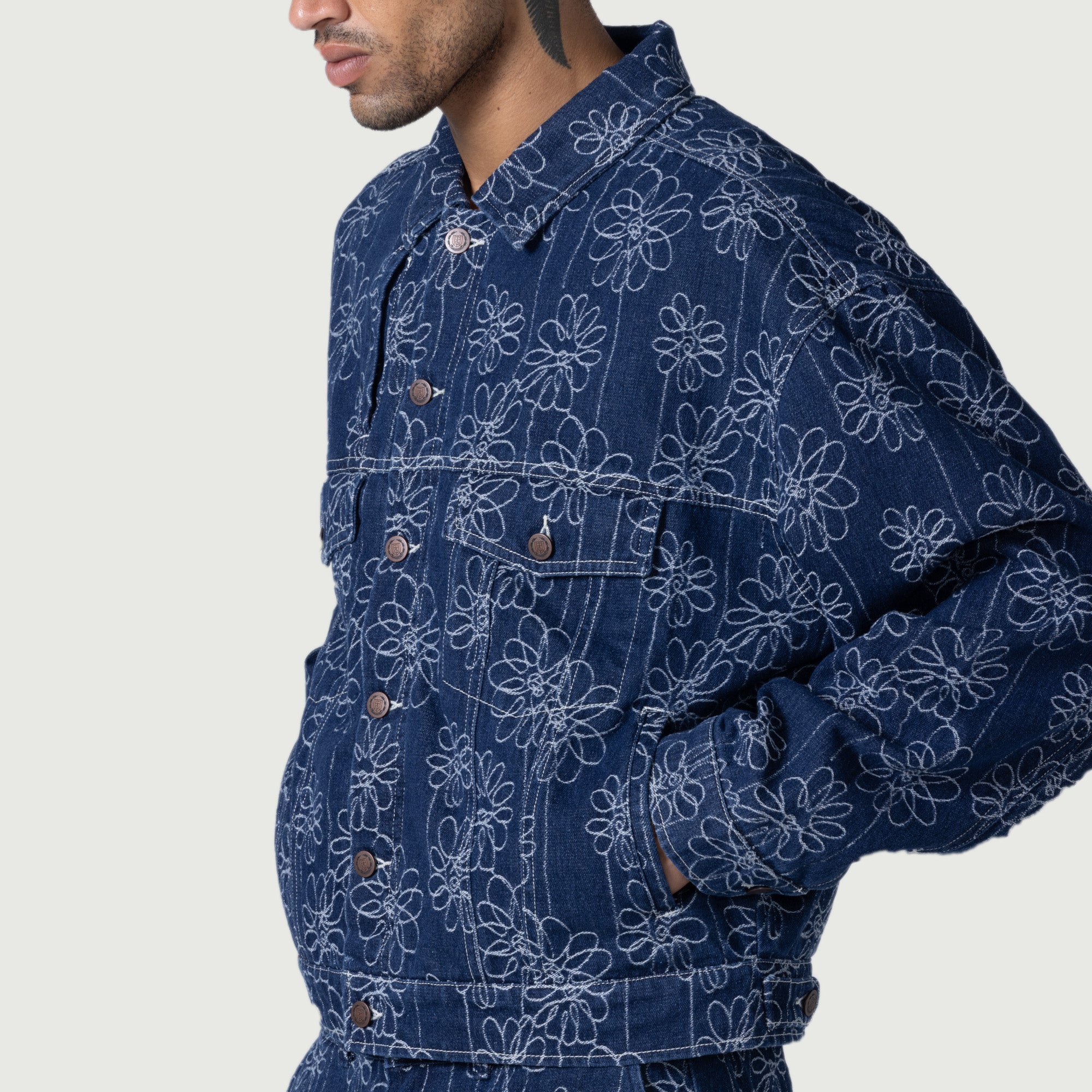 Flower Jacquard Jacket - Indigo