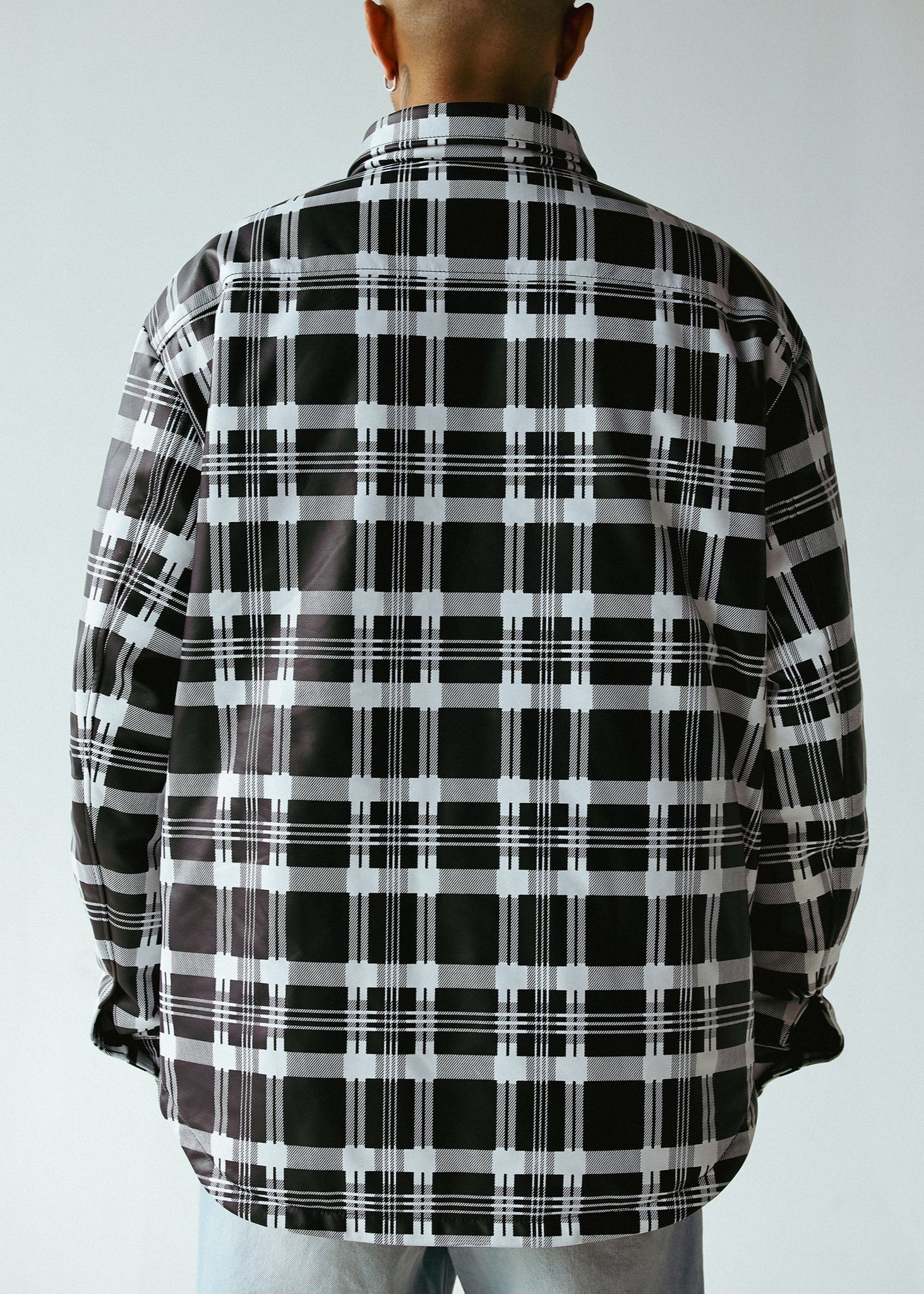 PLAID LEATHER PUFFER SHIRT | BLACK+WHITE