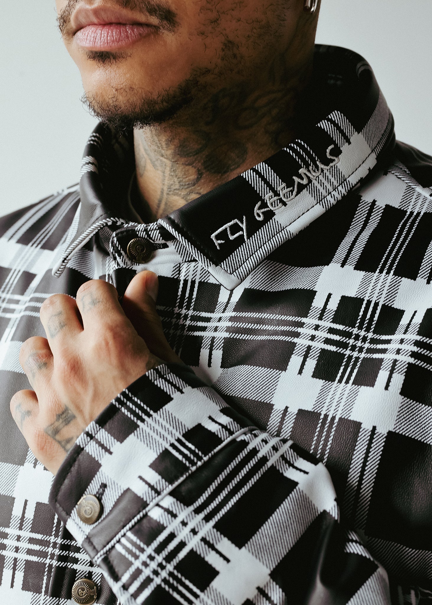 PLAID LEATHER PUFFER SHIRT | BLACK+WHITE