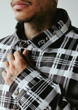 PLAID LEATHER PUFFER SHIRT | BLACK+WHITE