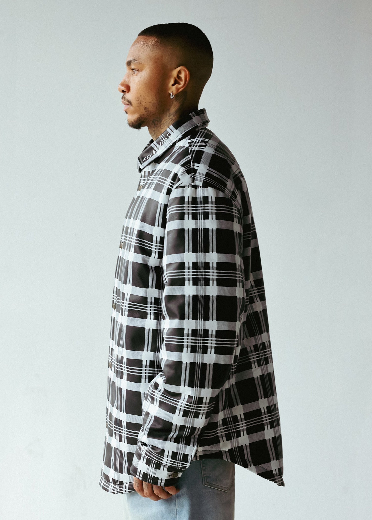 PLAID LEATHER PUFFER SHIRT | BLACK+WHITE