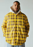 PLAID LEATHER PUFFER SHIRT | YELLOW+BROWN