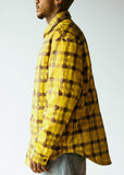 PLAID LEATHER PUFFER SHIRT | YELLOW+BROWN