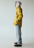PLAID LEATHER PUFFER SHIRT | YELLOW+BROWN