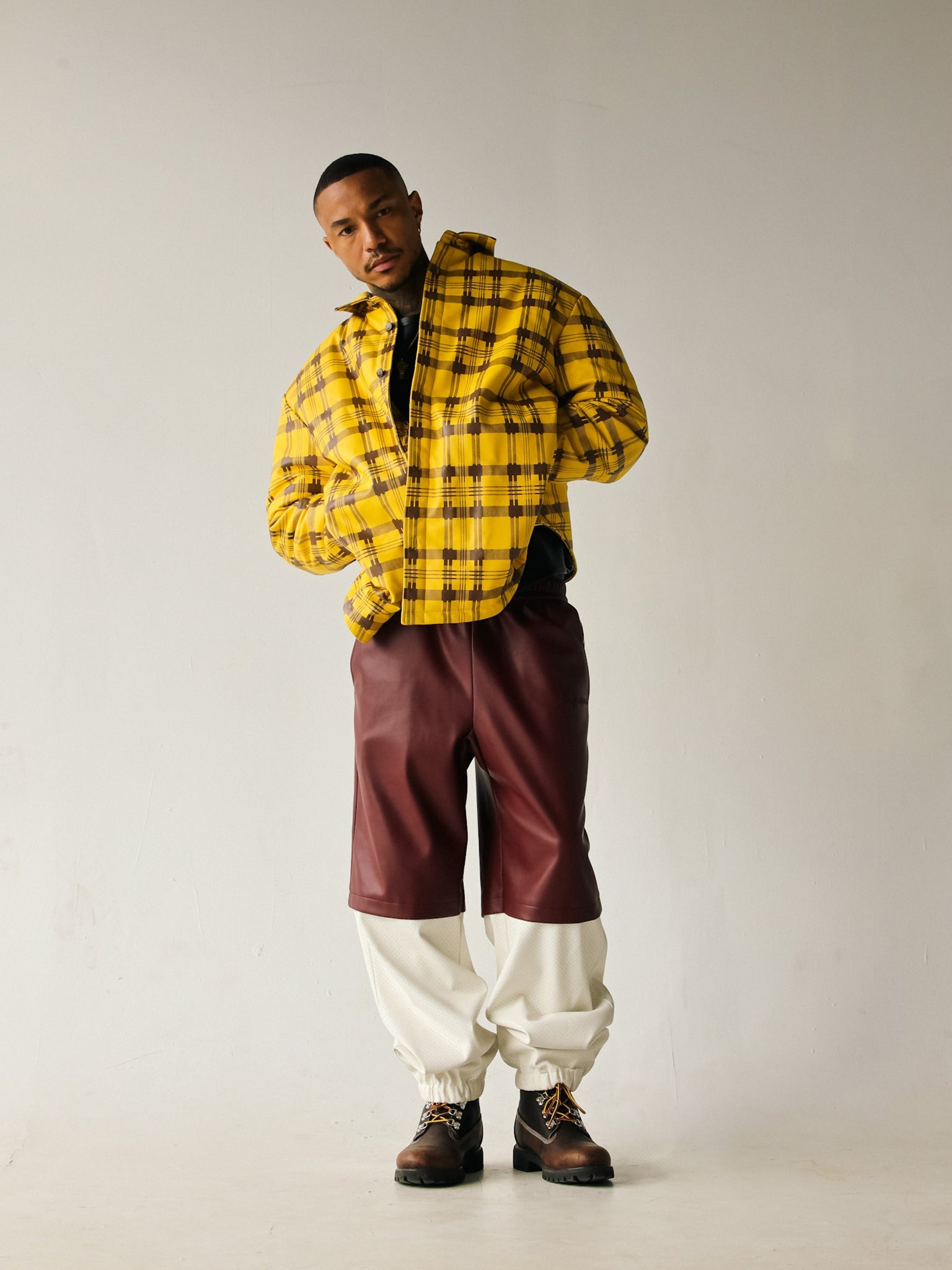 DOUBLE LAYER PANTS | BURGUNDY+WHITE