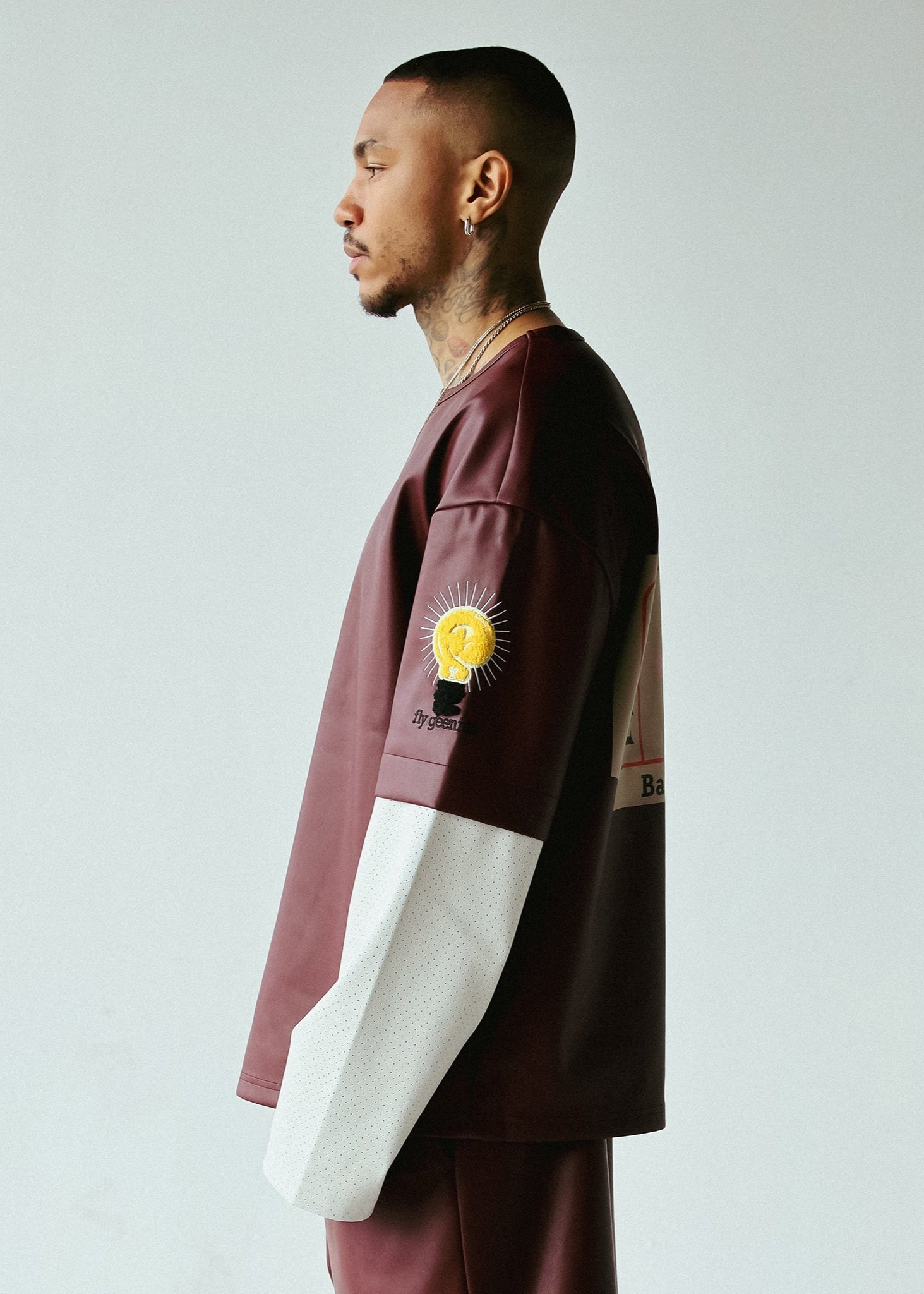 DOUBLE SLEEVE SHIRT | BURGUNDY+WHITE