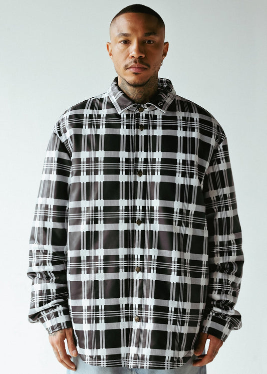 PLAID LEATHER PUFFER SHIRT | BLACK+WHITE