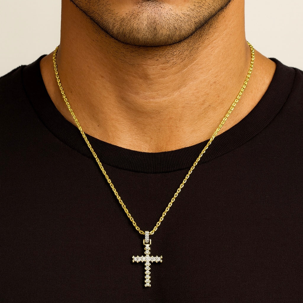14k Solid Gold Flooded Cross Pendant (.68 CTW)