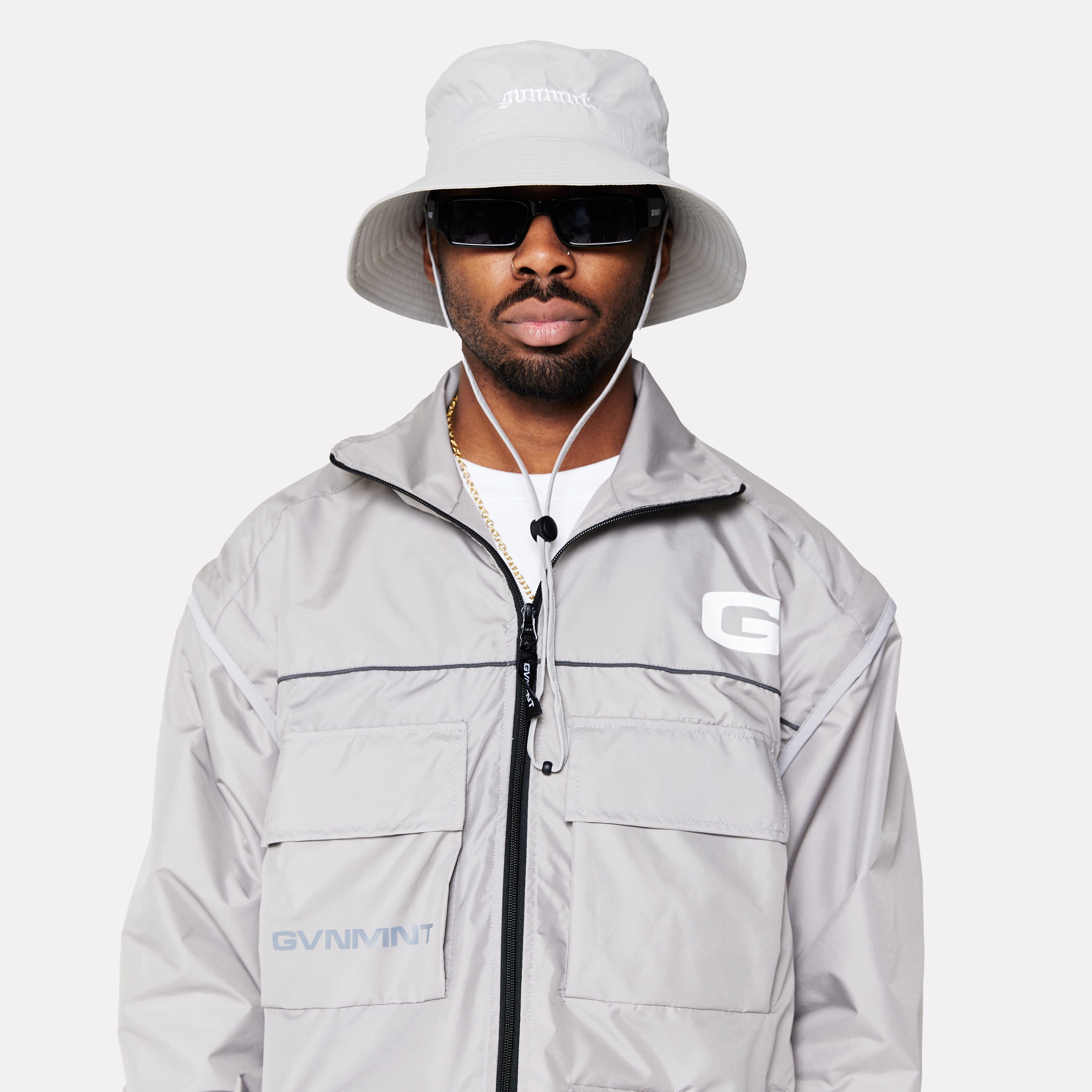 Wide Brim Bucket Hat - Light Grey