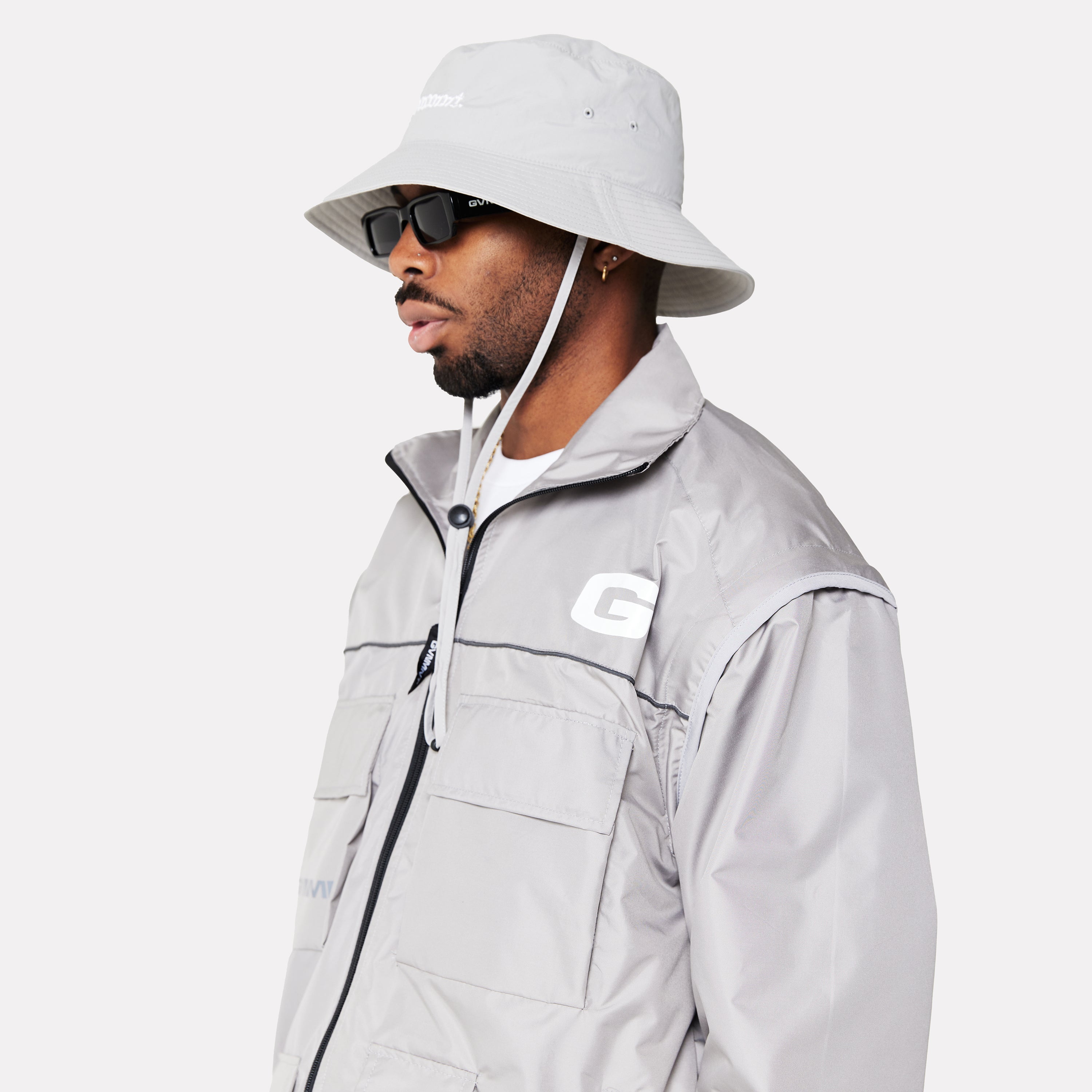 Wide Brim Bucket Hat - Light Grey