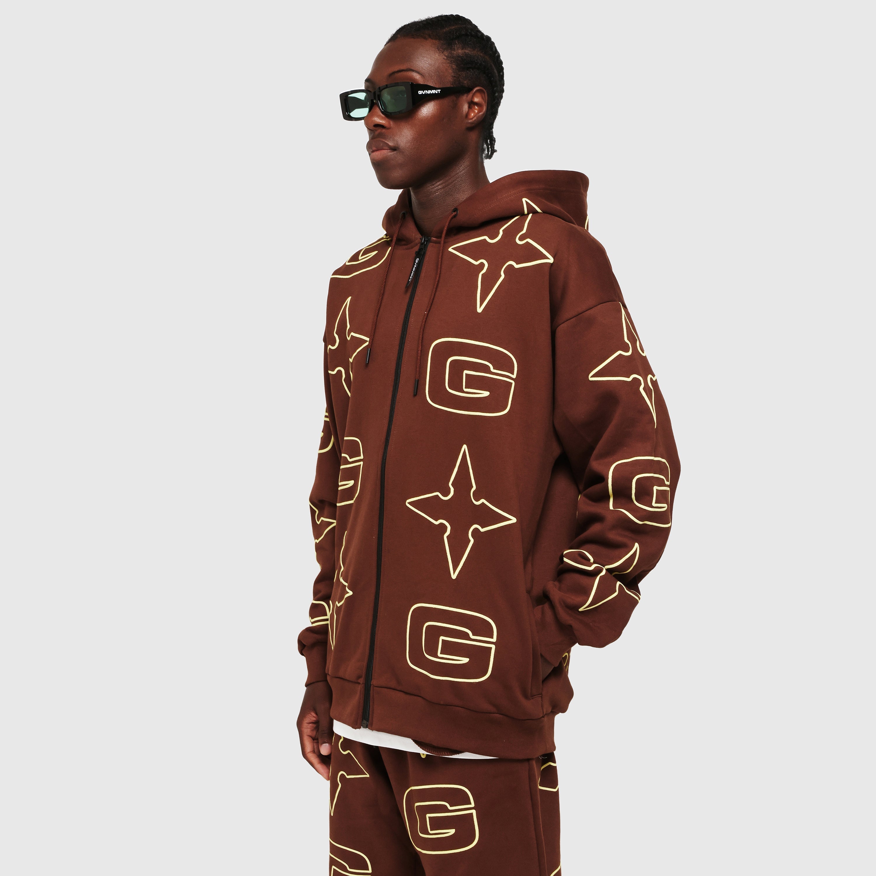 G* Zipped Hoodie - Brown / Cream