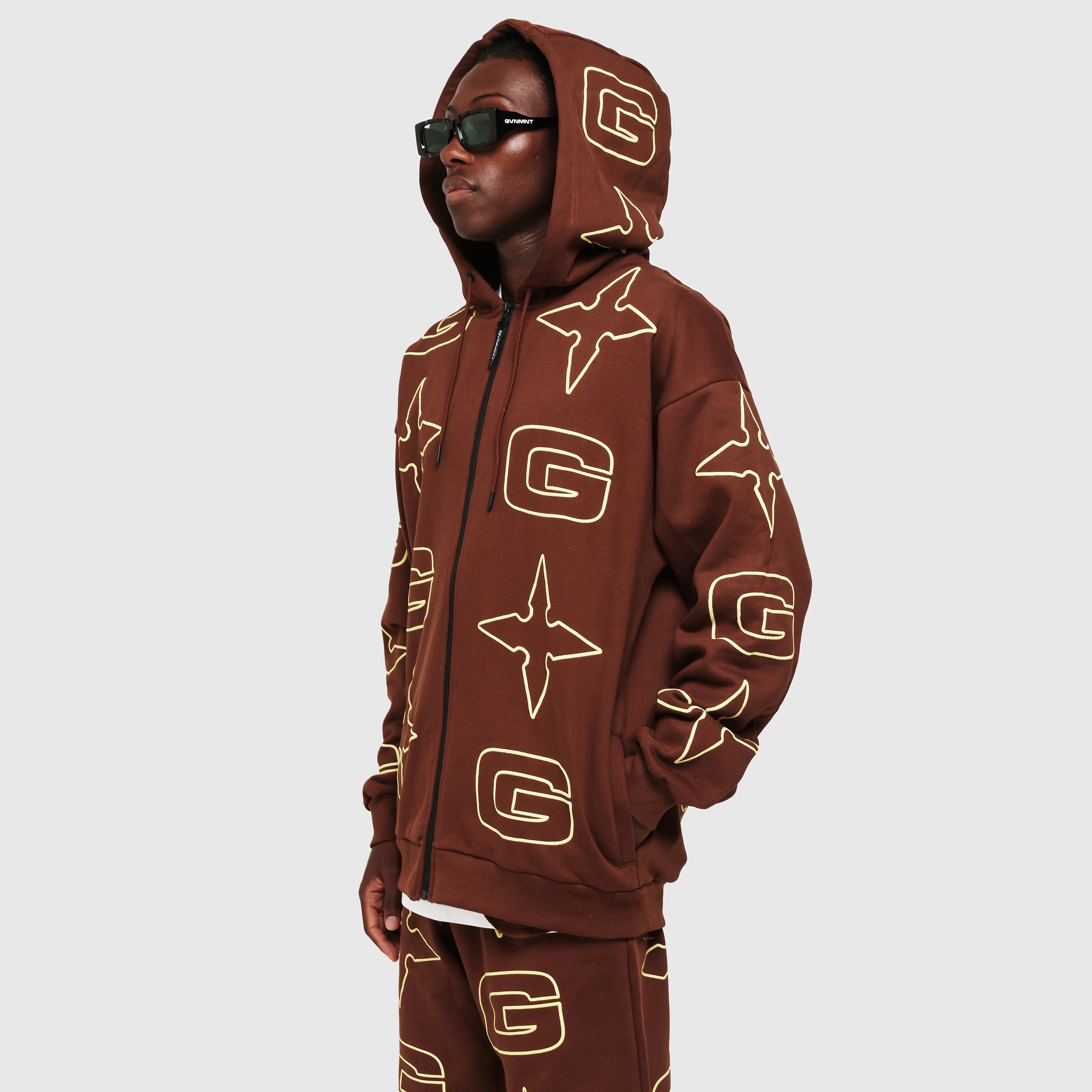 G* Zipped Hoodie - Brown / Cream