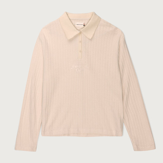 Long Sleeve Knit Polo - Bone